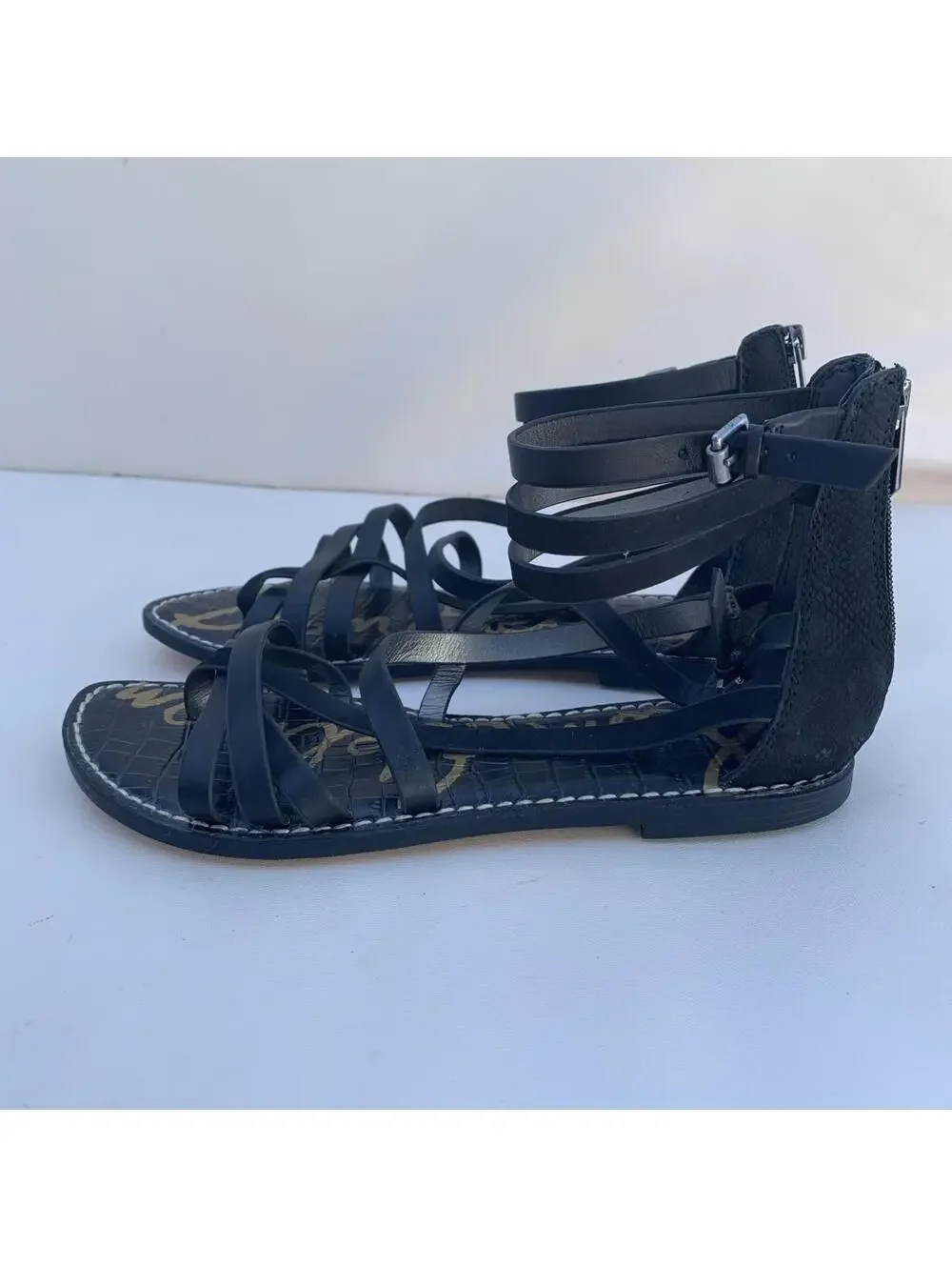 Sam Edelman Gladiator Sandals Black Flats Sz 9 Womens - Picture 6 of 11